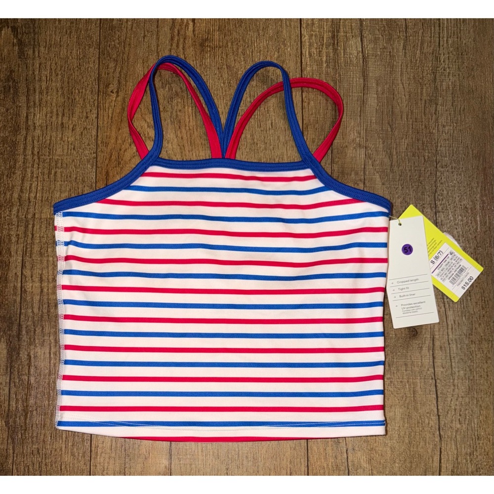 All in Motion Girls Striped Strappy top Red White Blue S 6/7 NWT